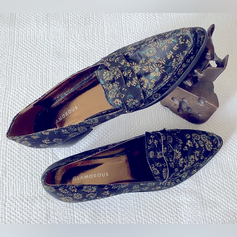 Glamorous, Embellished Loafer, Black and Gold